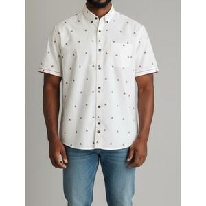 Orvis Mens XXL White Campfire Embroidered Short Sleeve Button Up Shirt Classic